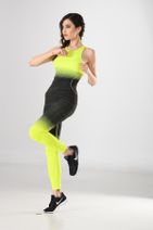 Miss Fit Kadın Takım Sarı Dikişsiz Renk Detaylı Kalın Askılı Atlet Ve Tayt Sporcu Takım Örme - 2