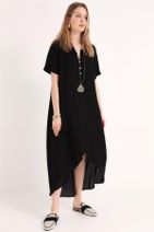 HomeStore Elbise Tunusien 3 Dügmeli Yaka Kisa Kol - Siyah - 1
