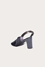 BUENO Shoes Siyah Deri Kadın Topuklu Sandalet - 4