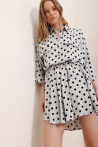 Trend Alaçatı Stili Kadın Gri-Desenli Safari Dokuma Gömlek Elbise ALC-X6196 - 4