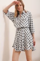 Trend Alaçatı Stili Kadın Gri-Desenli Safari Dokuma Gömlek Elbise ALC-X6196 - 3