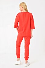 Trend Alaçatı Stili Kadın Kırmızı Önü Dikişli Eşofman Takımı ALC-X4929 - 4