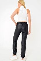 Trend Alaçatı Stili Kadın Siyah Deri Görünümlü Pantolon ALC-X4909 - 4