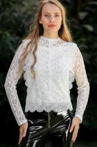 Chiccy Kadın Beyaz Barok Sırtı Fermuarlı Lace Bluz C10010200BL96933 - 2