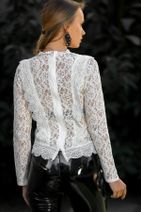 Chiccy Kadın Beyaz Barok Sırtı Fermuarlı Lace Bluz C10010200BL96933 - 5