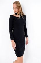Trend Alaçatı Stili Kadın Siyah Boyun Bantlı Triko Elbise ALC-X4979 - 2