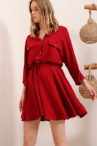 Trend Alaçatı Stili Kadın Tarçın Safari Dokuma Gömlek Elbise ALC-X6196 - 4
