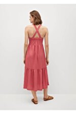 MANGO Woman Kadın Mercan Kırmızısı Fırfırlı Triko Elbise - 4