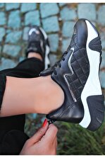 Genel Markalar Kadın Renz Siyah Cilt Gümüş Detaylı Spor Ayakkabı - 3
