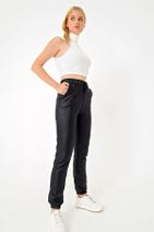 Trend Alaçatı Stili Kadın Siyah Deri Görünümlü Pantolon ALC-X4909 - 3