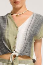 Batik Kadın Haki Çizgili Casual Kısa Kol Bluz Y42733 - 4