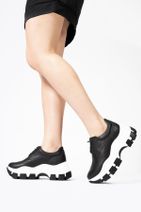 CZ London Kadın Siyah Hakiki Deri Sneaker Kalın Tabanlı Spor Ayakkabı - 5
