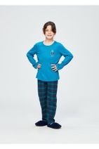 Dagi Kız Çocuk Petrol O Yaka Altı Flanel Uzun Kollu Pijama Takımı - 1