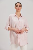 Y-London Kadın Pembe Çizgili İki Cepli Oversize Gömlek YL-GM99924 - 2