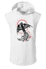 Artaport Design Unisex Beyaz Anka Kuşu Tasarım Kapşonlu Kolsuz T-shirt - 1
