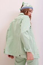 Trend Alaçatı Stili Kadın Çağla Yeşili Oversize Denim Ceket ALC-X6862 - 6