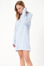 Trend Alaçatı Stili Kadın Mavi-Çizgili Kapşonlu Sweatshırt Elbise ALC-018-109-TE - 1