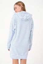 Trend Alaçatı Stili Kadın Mavi-Çizgili Kapşonlu Sweatshırt Elbise ALC-018-109-TE - 3