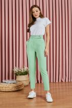 Vis a Vis Kadın Çağla Yeşili Halka Kemerli Yüksek Bel Pantolon - 1