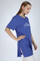 Millionaire Kadın Lacivert Yırtmaçlı Antisocial Nakışlı Oversize T-Shirt - 3