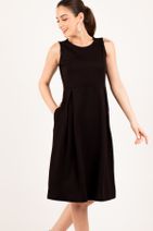 armonika Kadın Siyah Kolsuz Cepli Midi Boy Elbise ARM-19Y001023 - 1