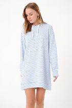 Trend Alaçatı Stili Kadın Mavi-Çizgili Kapşonlu Sweatshırt Elbise ALC-018-109-TE - 2