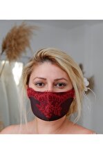 İlkay Bayhan Modaevi Dantelli Bordo Kına Gelin Maskesi - 1