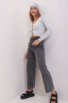 Trend Alaçatı Stili Kadın Antrasit Yüksek Bel İspanyol Paça Denim Jean ALC-X7064 - 1