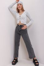 Trend Alaçatı Stili Kadın Antrasit Yüksek Bel İspanyol Paça Denim Jean ALC-X7064 - 3
