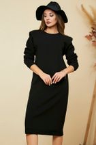 Sateen Kadın Siyah Vatkalı Midi Sweat Elbise  STN869KEL125 - 1