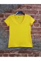 organikse Sarı U Yaka Kisa Kol Basic Örme T-shirt - 1