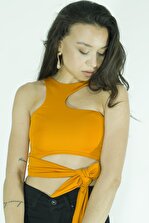 Quzu Kadın Koyu Orange Dekolte Detaylı Bağlamalı Bluz - 6