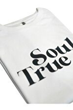 Soul True Kadın Beyaz %100 Pamuk Bisiklet Yaka Oversize Boyfriend Yarım Kollu Unisex Logo Baskılı T-shirt - 2
