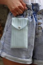 THE MELBES Kadın Şeritli Mavi Halkalı Omuz Askılı Çanta Cüzdan Telefonluk - 4