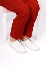 Hoba Kadın Ortopedik Beyaz Lastik Bağcıklı İçi Deri Termo Taban Alçak Topuklu Günlük Rahat Ayakkabı - 2
