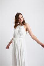 rue. Kadın Beyaz Sırtı Açık, Bol Form Halat Kemerli Elbise - 3