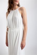 rue. Kadın Beyaz Sırtı Açık, Bol Form Halat Kemerli Elbise - 4