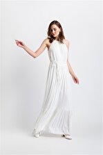 rue. Kadın Beyaz Sırtı Açık, Bol Form Halat Kemerli Elbise - 2