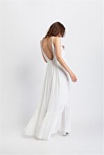 rue. Kadın Beyaz Sırtı Açık, Bol Form Halat Kemerli Elbise - 1