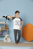 Siyah İnci Erkek Çocuk Desenli Kısa Kollu Pamuklu Likralı Pijama Takım - 1