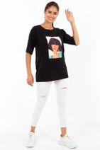 HDS Hadise Kadın Siyah Kız Baskılı Tshirt 2147 - 1