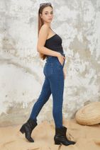 Orjinshop Kadın Mavi Beli Lastikli Yüksek Bel Mom Jeans - 4