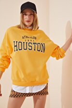 MODAGEN Kadın Sarı Houston Baskılı Oversize Sweatshirt Houston255 - 1
