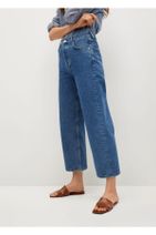 MANGO Woman Kadın Koyu Mavi Bol Kesim Yüksek Bel Jean Pantolon - 1