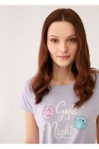 Dagi Kadın Lila Emoji Baskılı Modal Kumaş Yandan Bağlı O Yaka  Kısa Kol Pijama Takımı - 3