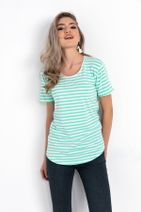 Zafoni Kadın Yeşil Çizgili Çift Renk T-shirt - 1