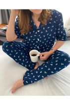 Best HomeWear Kadın Lacivert Desenli Pijama Takımı - 1