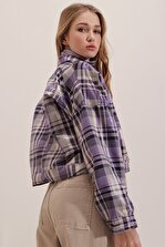 Trend Alaçatı Stili Kadın Mor Çift Cep Crop Gabardin Ceket ALC-661-001 - 4