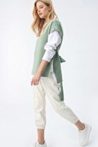 Trend Alaçatı Stili Kadın Çağla Yeşili V Yaka Sırtı Bağlamalı Triko Süveter ALC-X5199 - 3