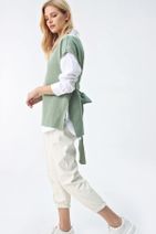 Trend Alaçatı Stili Kadın Çağla Yeşili V Yaka Sırtı Bağlamalı Triko Süveter ALC-X5199 - 4